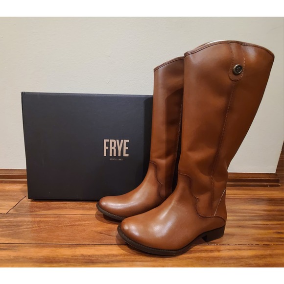 NEW Frye Marissa Medallion inside zip tall leather boots - 7 - Cognac Brown - 7